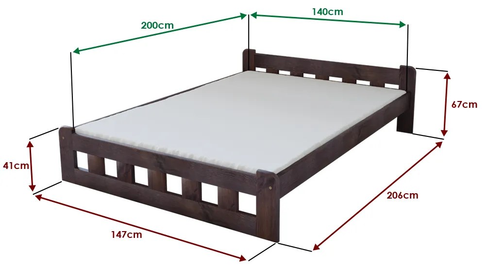 Posteľ Naomi zvýšená 140 x 200 cm, orech Rošt: S lamelovým roštom, Matrac: Matrac COCO MAXI 20 cm