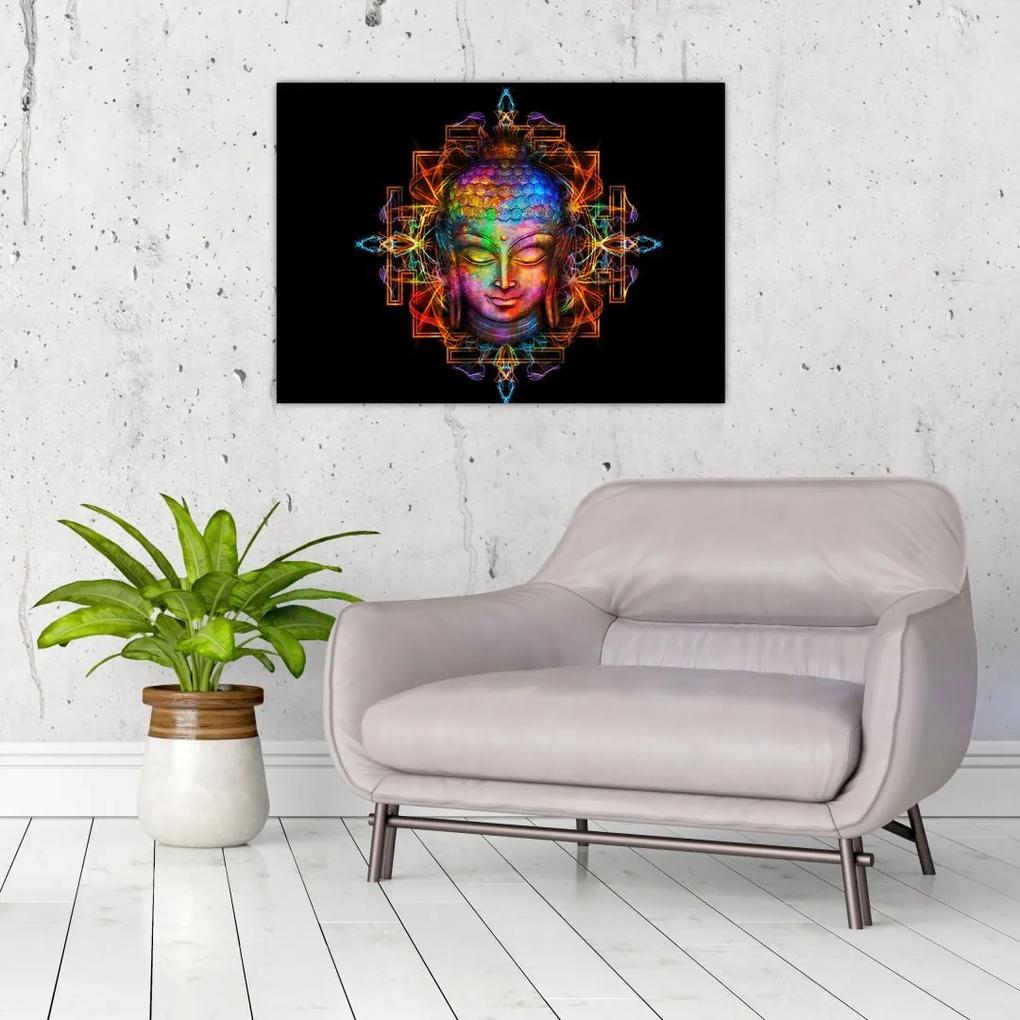 Sklenený obraz - Busta Budhu v neónových farbách (70x50 cm)