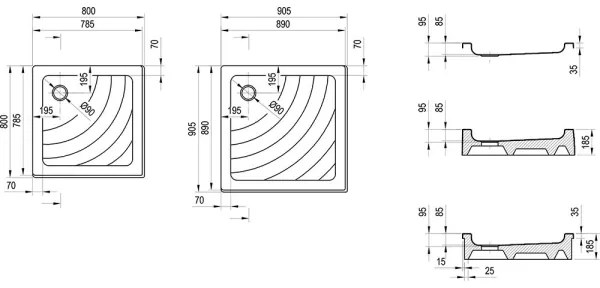 Ravak A007701120 - Štvorcová sprchová vanička ANGELA 90x90 cm biela