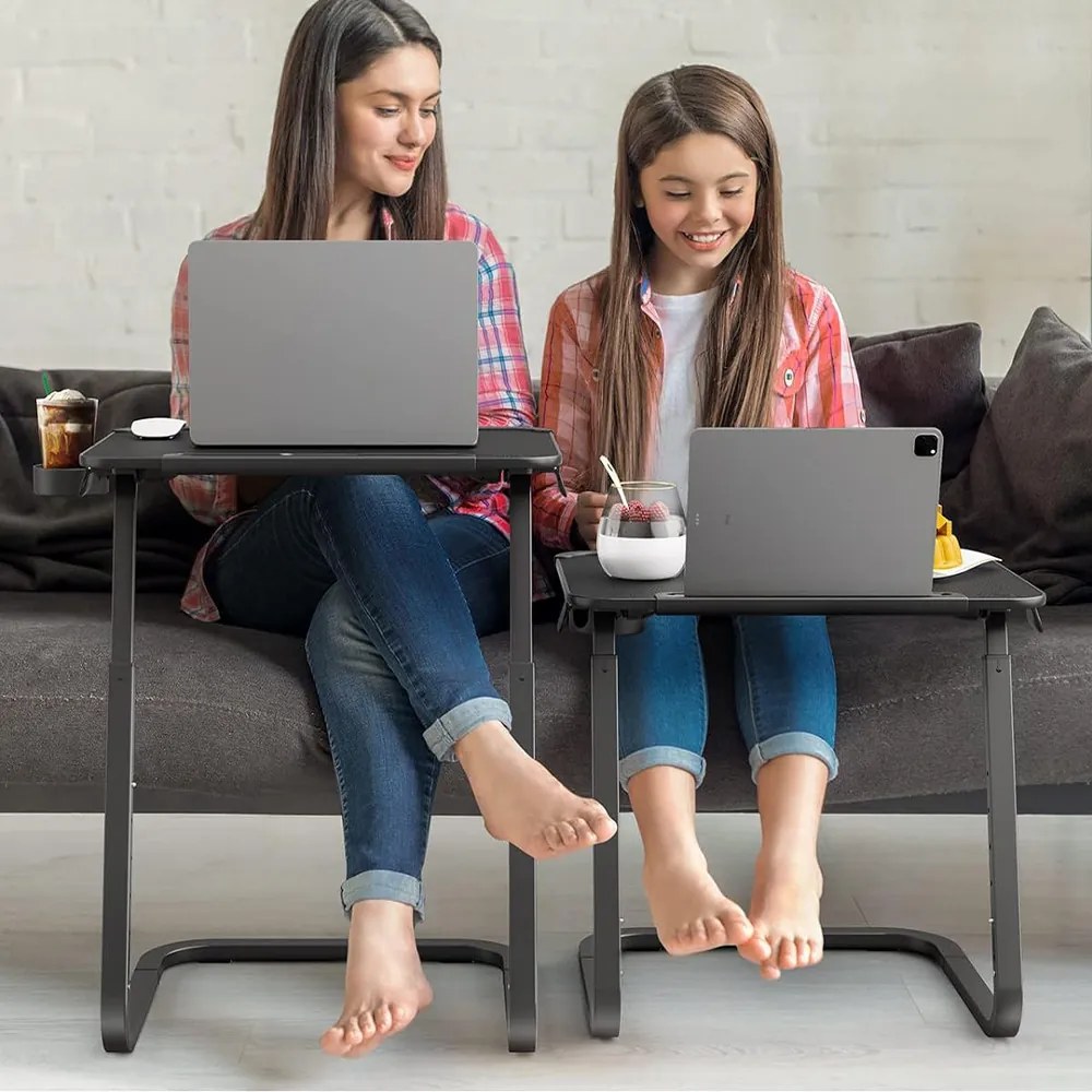 Stolík na raňajky s nastaviteľnou výškou a stojanom na tablety, čierny