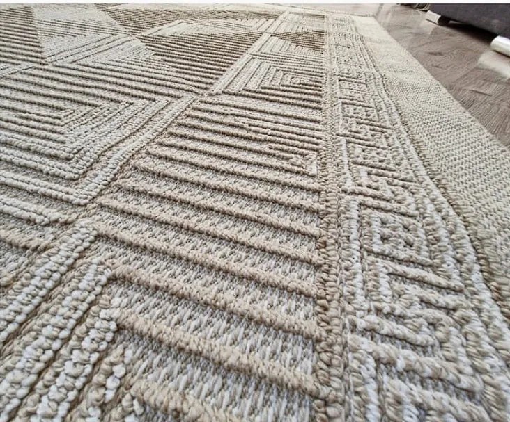 Béžový koberec Boho 874-B s geometrickým vzorom kociek Rozmer: 80x150 cm