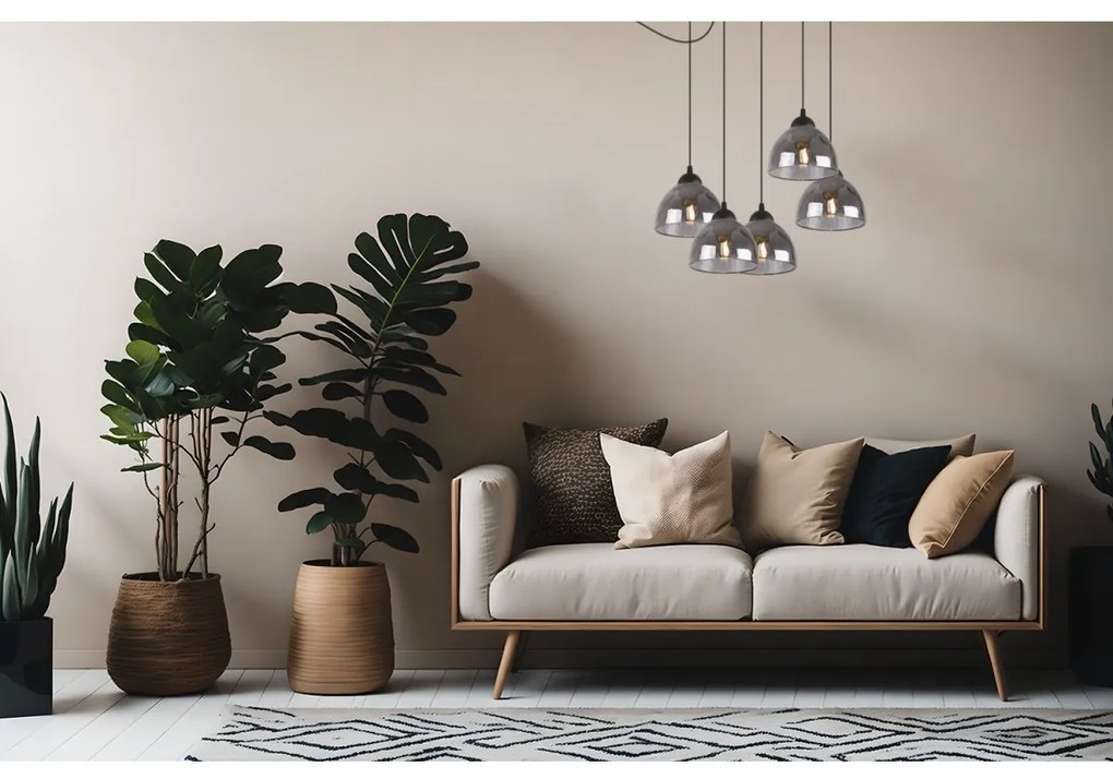 Závesné svietidlo Venice Spider, 5x grafitové sklenené tienidlo