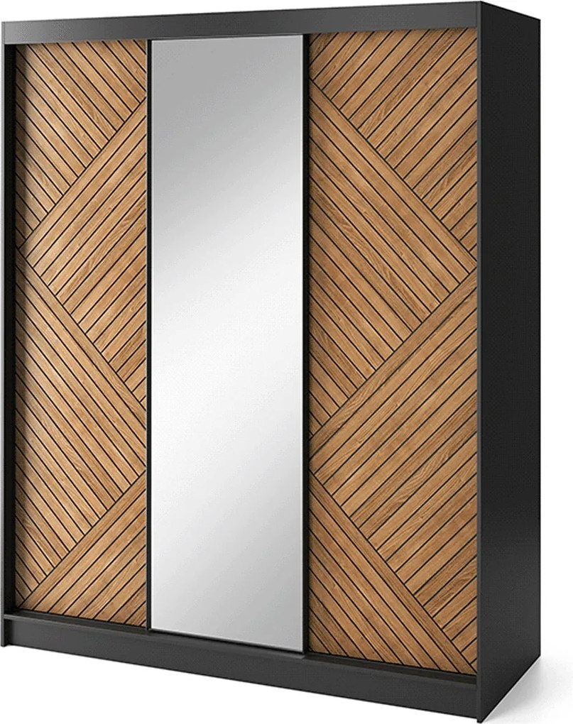 Šatní skříň Marrphy se zrcadlem 180 cm dub Caramel/černá