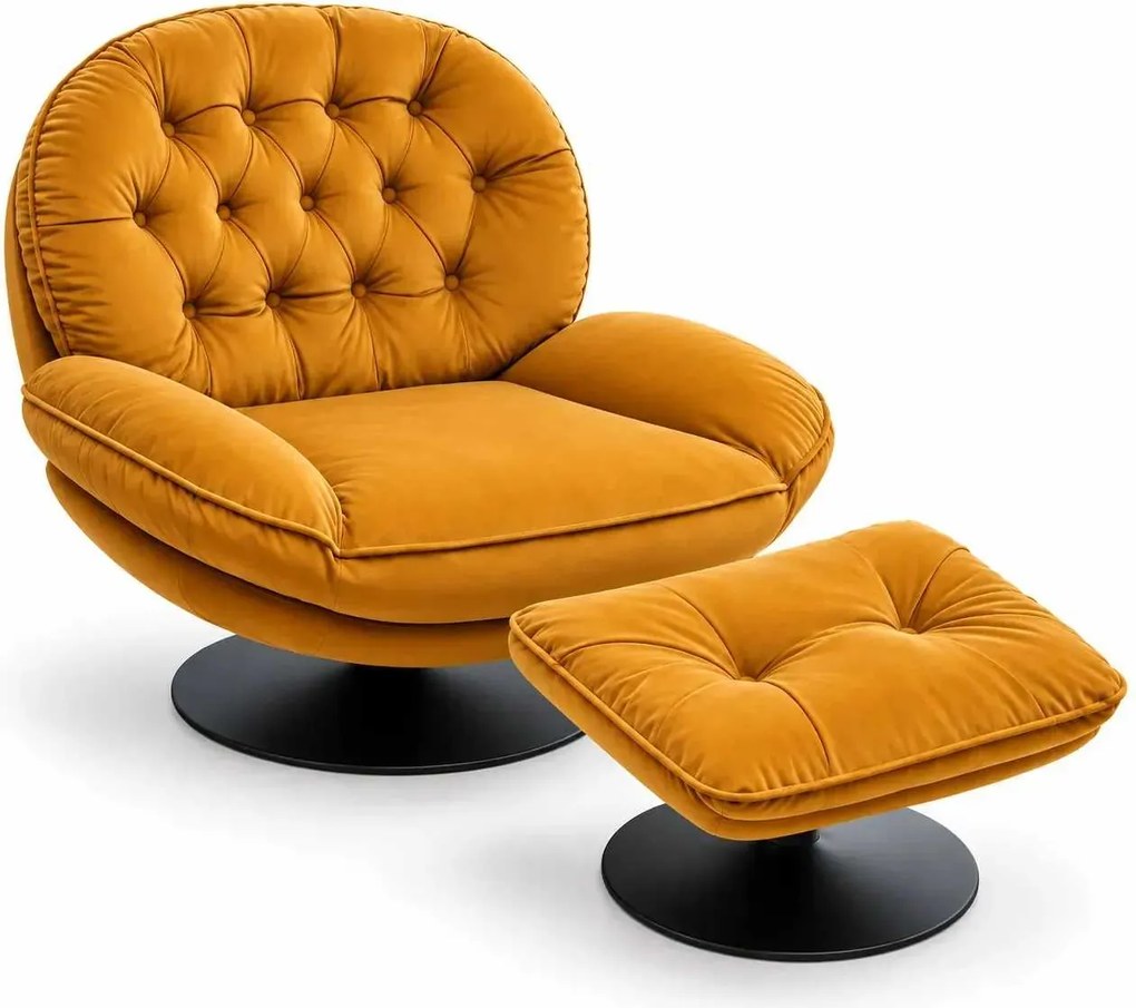LuxuryForm DESIGN Otočné kreslo LUNA s podnožkou - medové