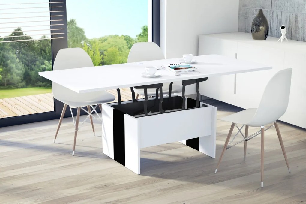 SOLO biela a čierna farba, rozkladacia, zdvíhací konferenčný stôl, stolík, čiernobiela