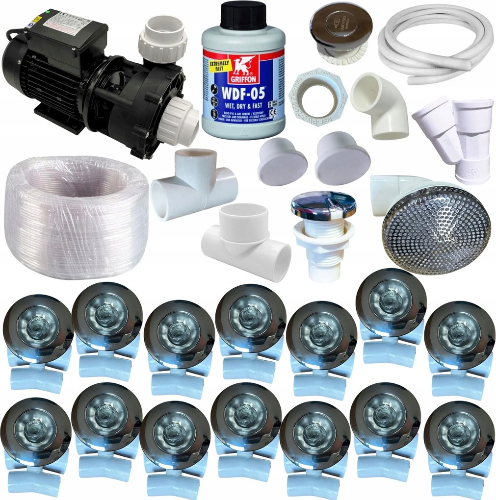 Sada na hydromasáž 16 trysiek B09 Čerpadlo 2200 W Montáž vane Jacuzi Bali