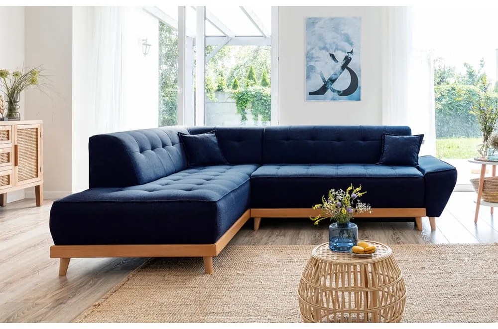 Námorníckymodrá rozkladacia rohová pohovka Miuform Dazzling Daisy L, ľavý roh