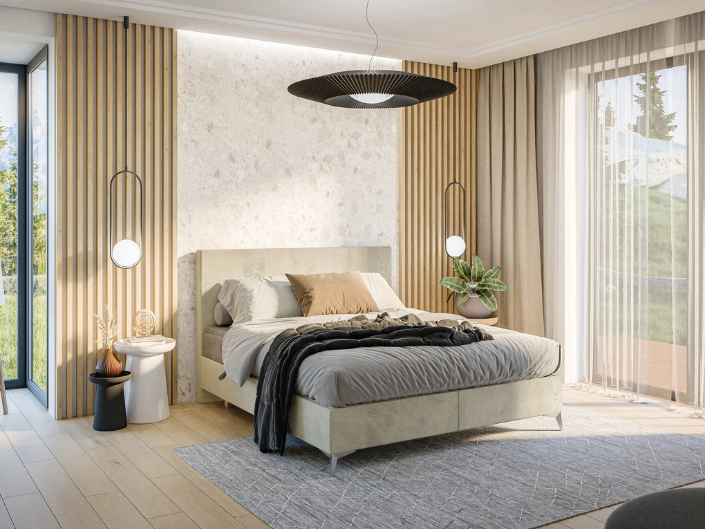 Jednolôžková posteľ Boxspring 120 cm Ricky (svetlobéžová) (s matracom a úl. priestorom). Vlastná spoľahlivá doprava až k Vám domov. 1043429