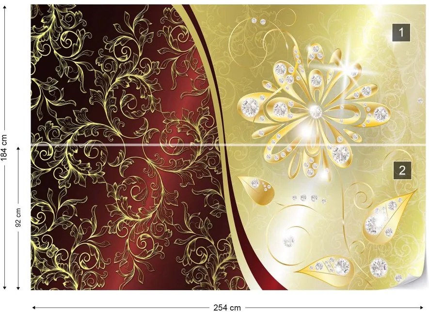 GLIX Fototapeta - Luxury Gold And Red Floral Design Vliesová tapeta  - 254x184 cm