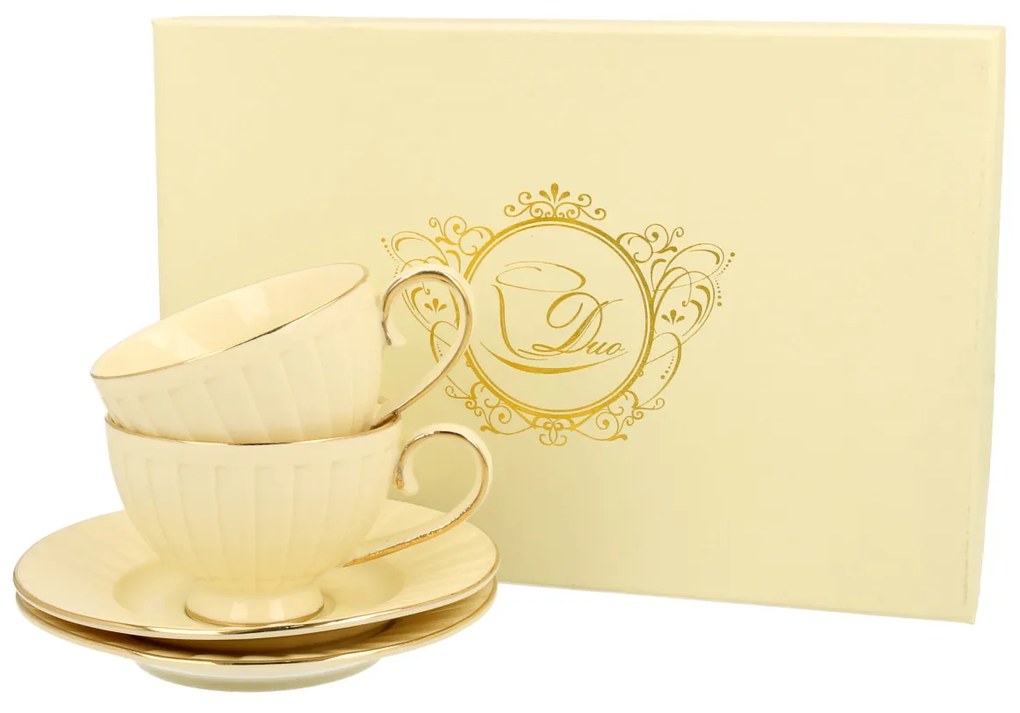 Porcelánová šálka na nohe s podšálkou Ecru Nina 120 ml sada 2ks