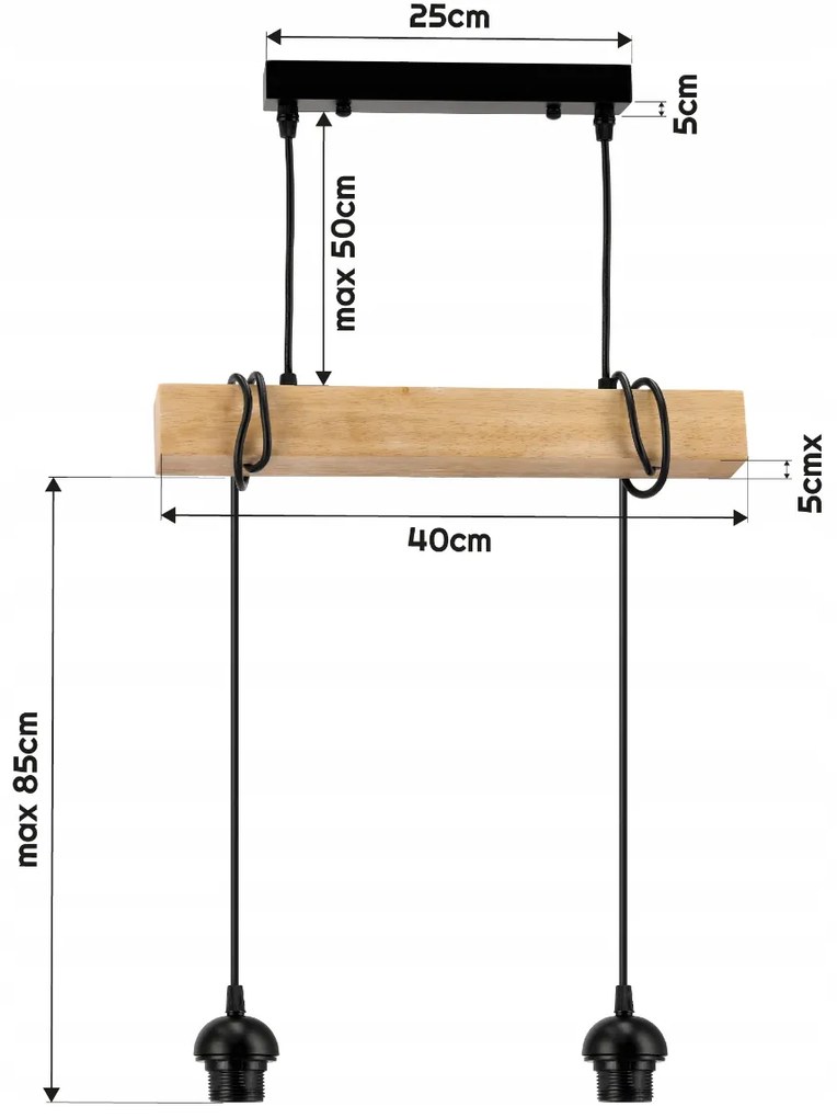 BERGE Závesné stropné svietidlo LED drevený trám 2xE27 štvorcový luster Rollable
