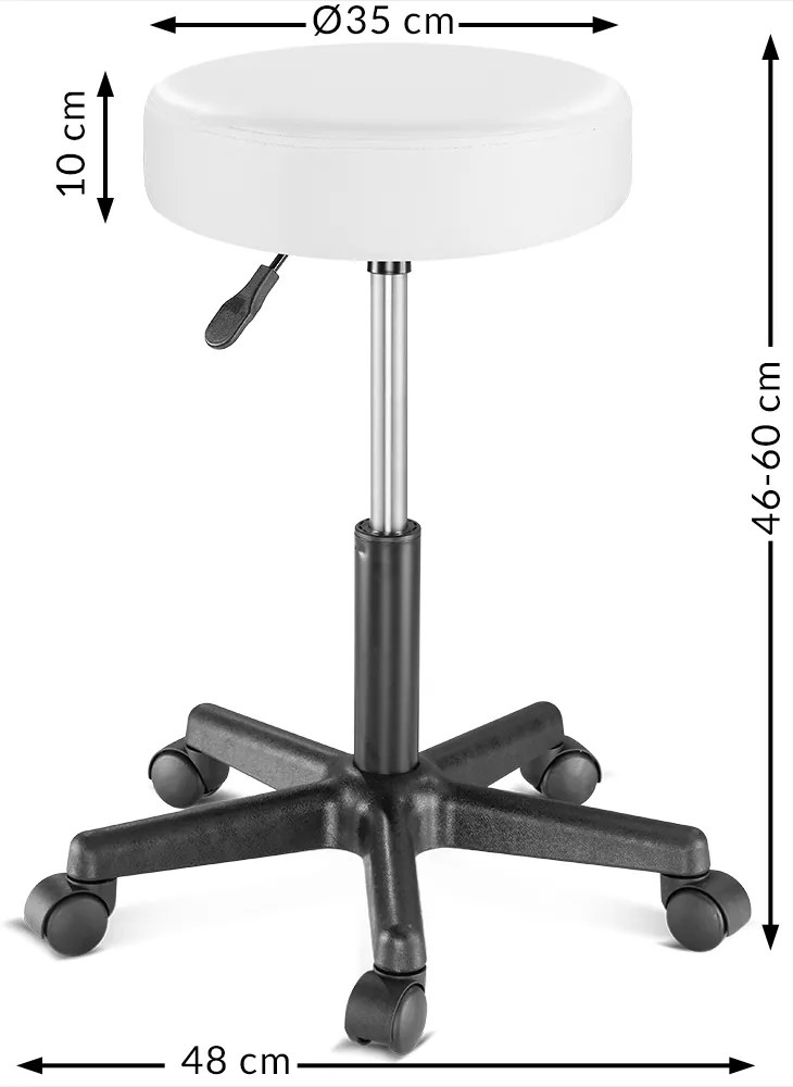Casaria Taburetka na kolieskach, biela koženka, otočná 360°