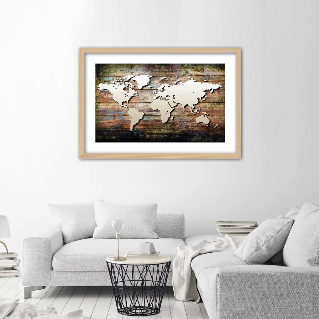 Gario Plagát Mapa sveta na starých doskách Farba rámu: Bez rámu, Rozmery: 90 x 60 cm