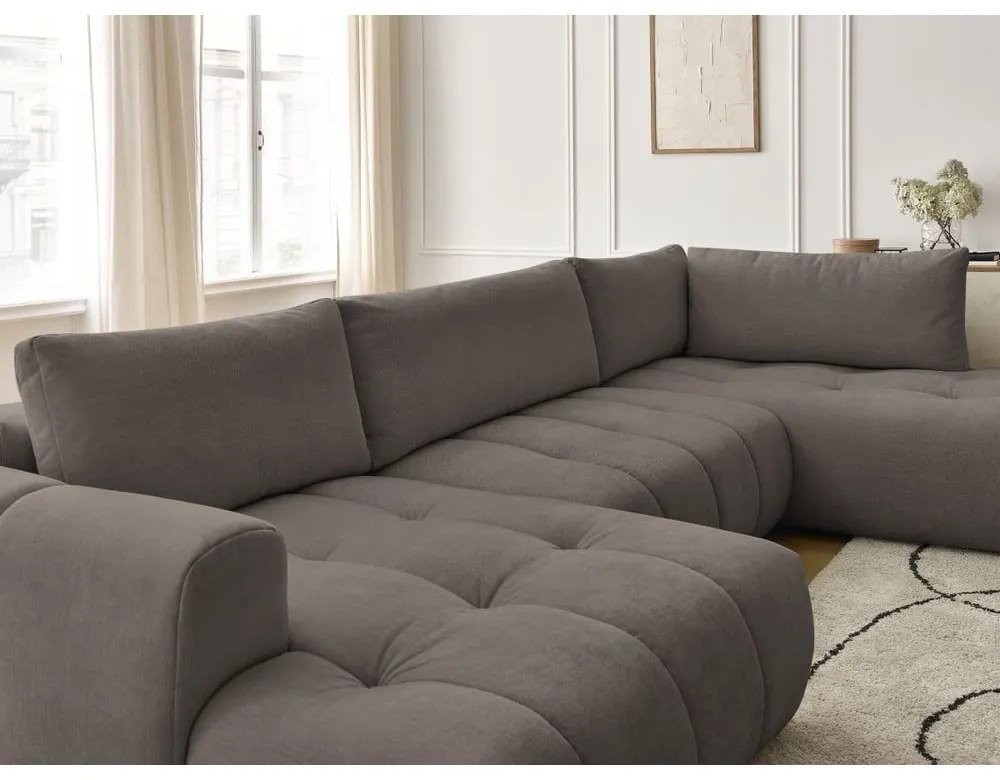 Taupe rozkladacia/s úložným priestorom rohová pohovka (pravý roh/do tvaru "U") Fuji – Bobochic Paris
