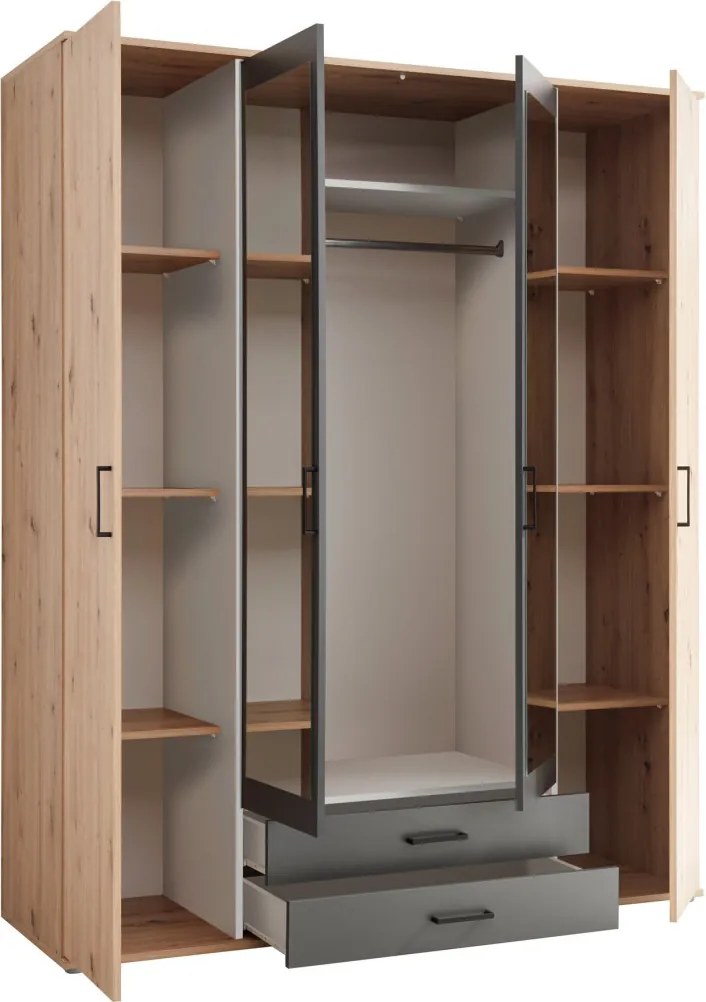 Šatníková skriňa Chicago, 159 cm, dub artisan/antracit