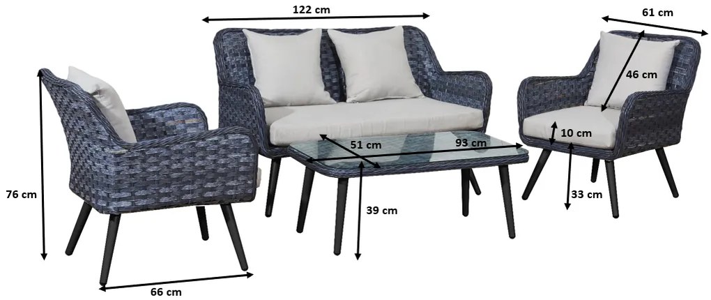 ZÁHRADNÝ SET MODESTO POHOVKA + 2 x KRESLO + STÔL