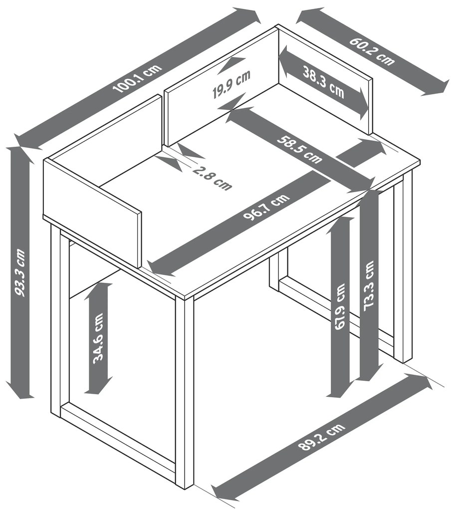 Stolík s obrubou po bokoch, sivý