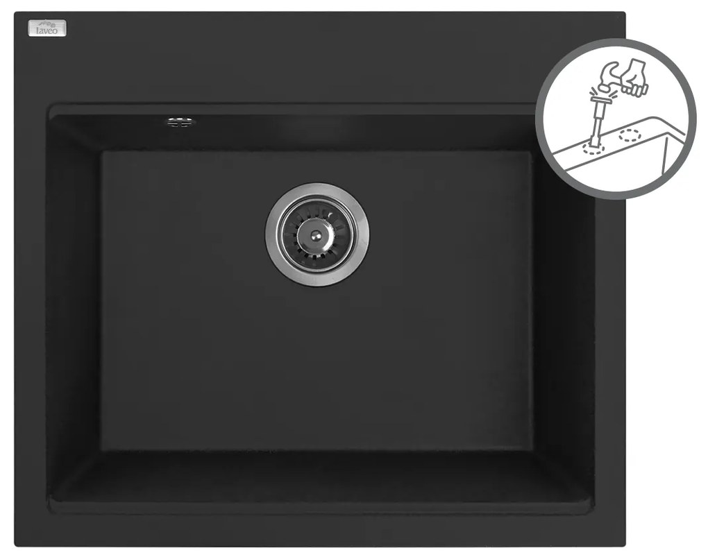 Laveo Tau, 1-komorový granitový drez 570x500x215 mm, čierna, LAV-SBT_710B