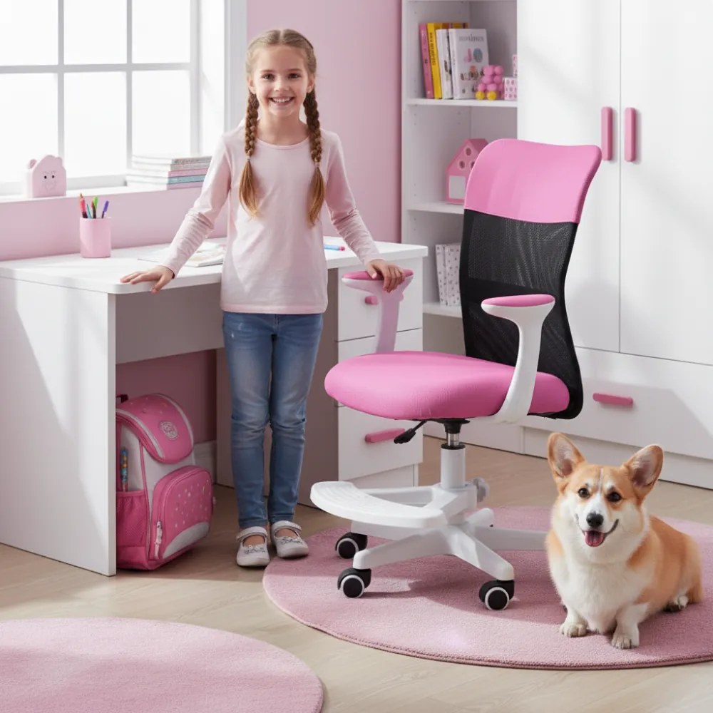 Detská stolička Neoseat MONKEY WHITE s podnožou — látka, biela / tmavo ružová