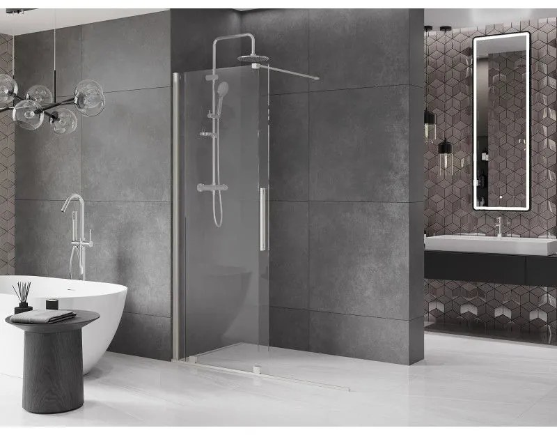 Mexen Velar, sprchová zástena s posuvnými dverami Walk-in 130 x 200 cm, 8mm číre sklo, brúsená oceľ, 871-130-000-03-97