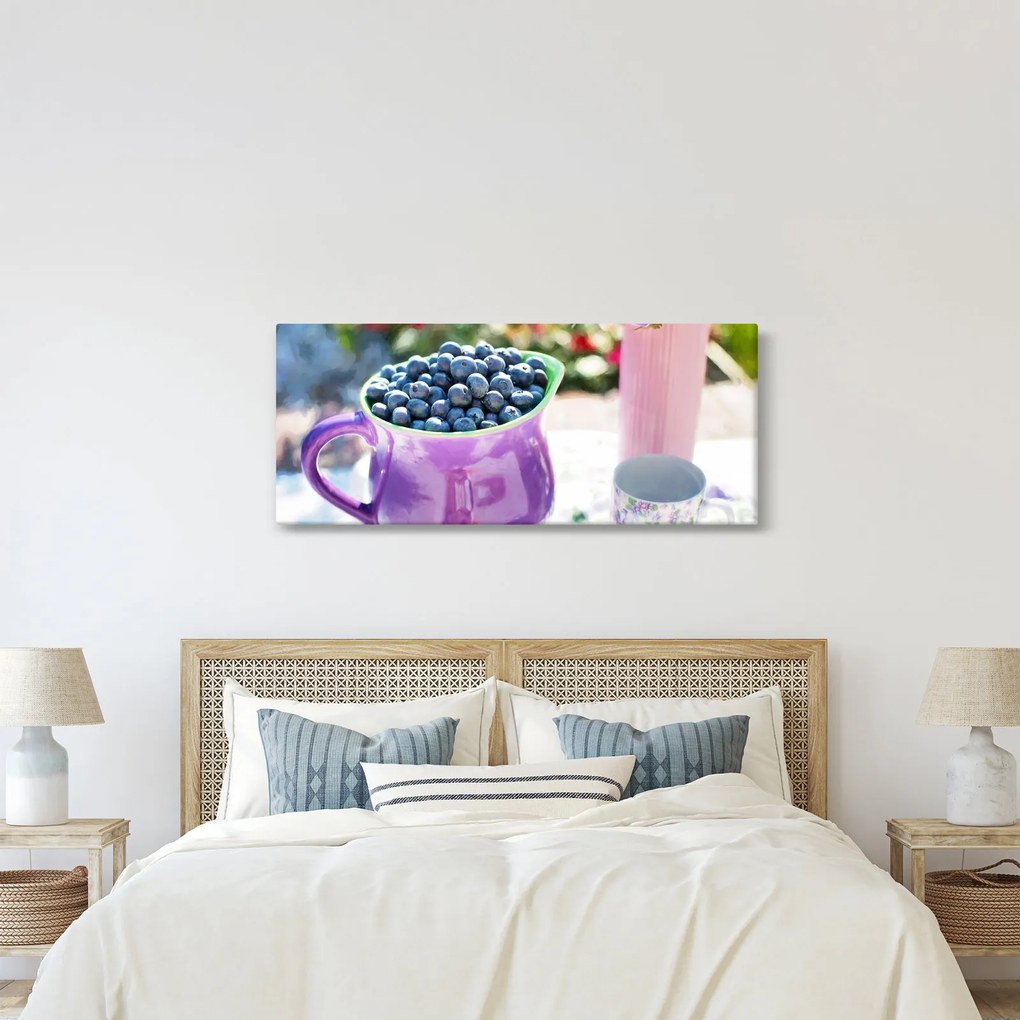 Obraz - čučoriedky v hrnčeku (120x50 cm)