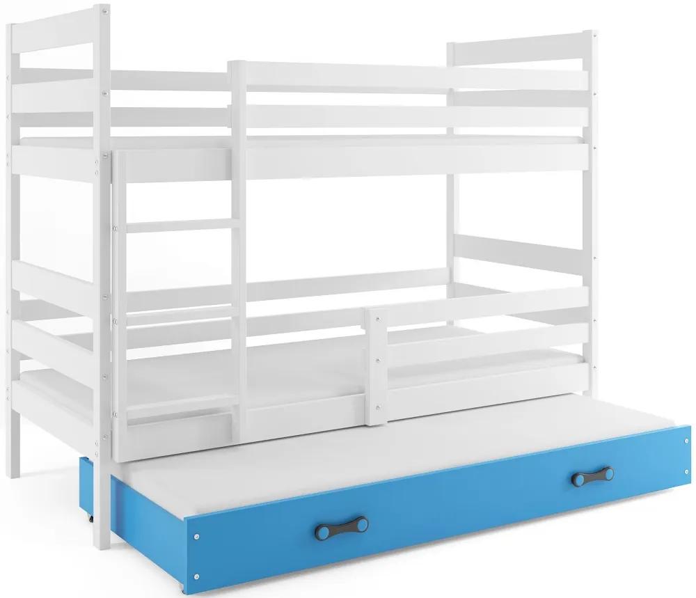 Poschodová posteľ s prístelkou ERIK 3 - 200x90cm Biely - Modrý
