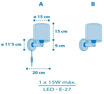 Dalber 41579T - Detská nástenná lampa BABY TEDDY 1xE27/15W/230V modrá