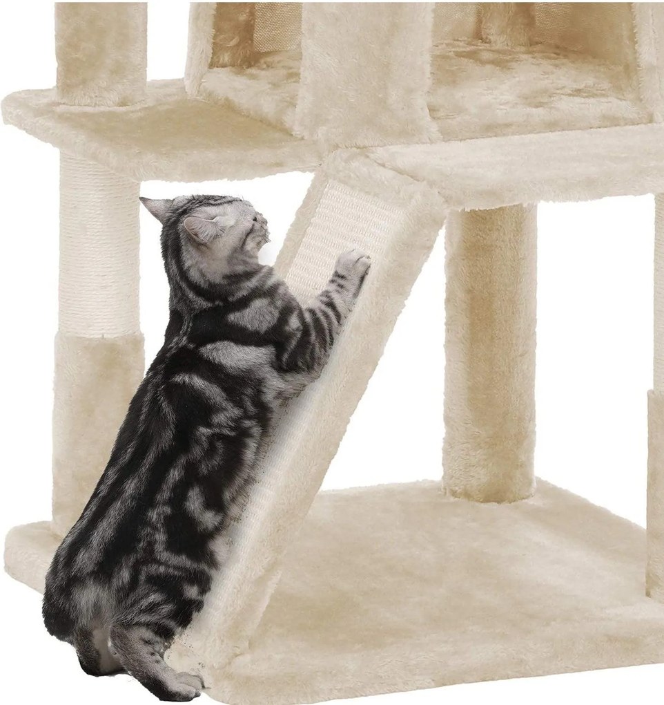 Škrabadlo pre mačky, Mačací strom s veľkým lôžkom, 96 cm, béžové