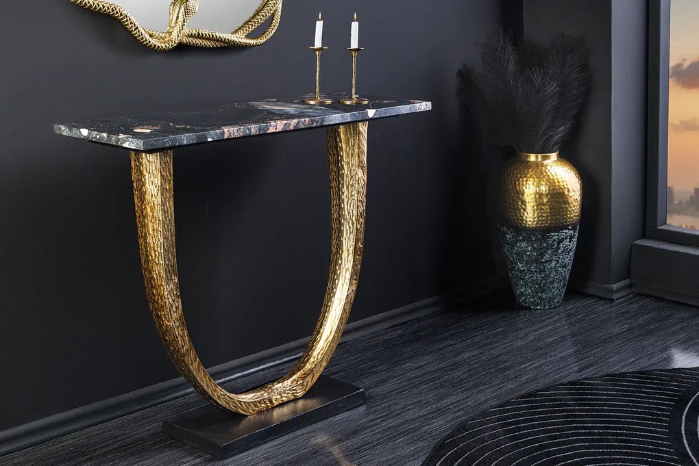 Konzola OMEGA 80cm mramorová čierna so zlatým rámom ručne vyrobená