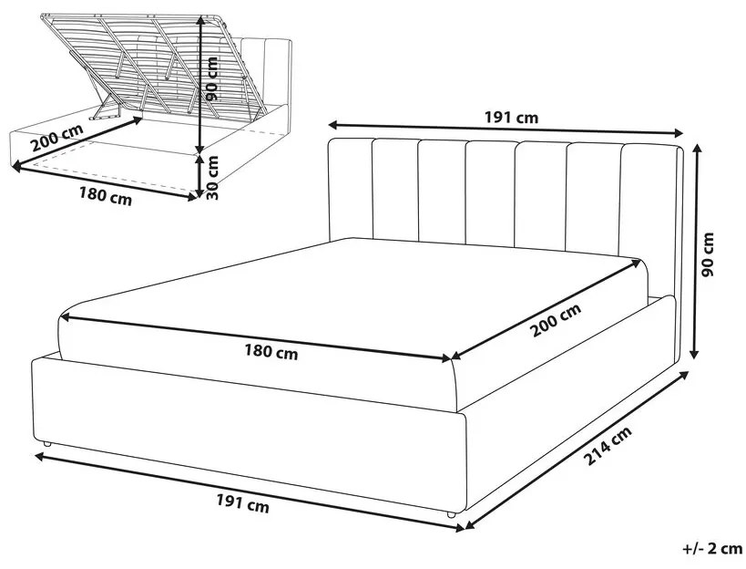 Manželská posteľ 180 cm DARGAN (sivá) (textil) (s roštom a úl. priestorom). Vlastná spoľahlivá doprava až k Vám domov. 1026651