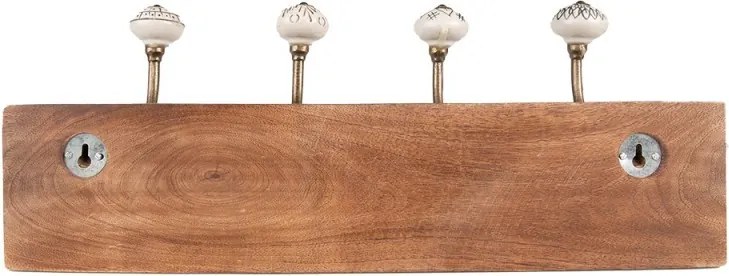 Nástenný vešiak s drevenou doskou a keramickými maľovanými knopkami - 45*11*17 cm