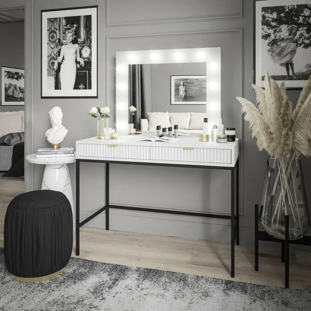 TOALETNÝ STOLÍK VIGGO BIELY + ČIERNY PODSTAVEC + ZRKADLO