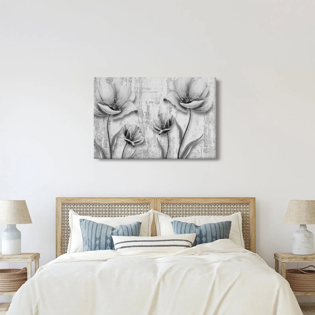 Obraz - Čiernobiele kvety na pozadí (90x60 cm)