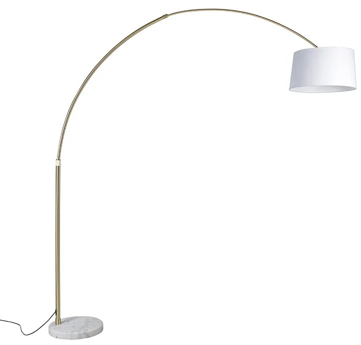 Oblúková lampa mosadz s bielym textilným tienidlom biela 50 cm - XXL