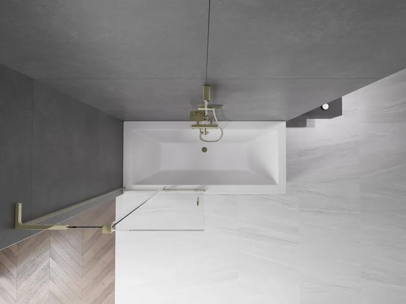 Mexen Velar L, 2-krídlová posuvná vaňová zástena 90 x 150 cm, 8mm číre sklo, zlatý lesklý profil, 896-090-003-01-50