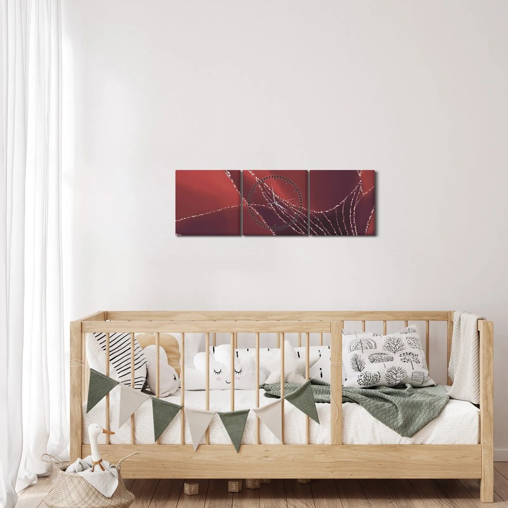 Obraz - Červená abstraktná kvetina N⁰2 (s hodinami) (90x30 cm)