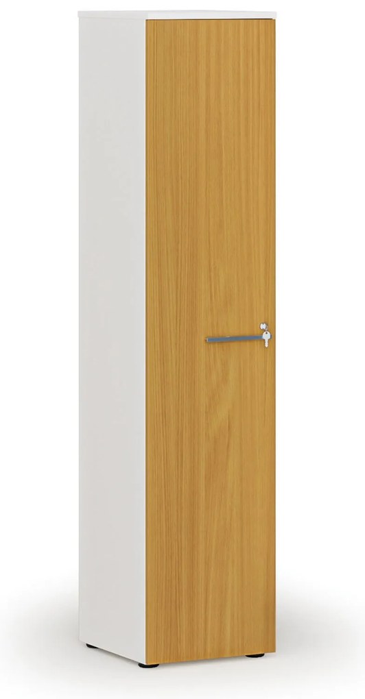 Úzka kancelárska skriňa PRIMO WHITE, 400 x 420 x 1781 mm, biela/buk