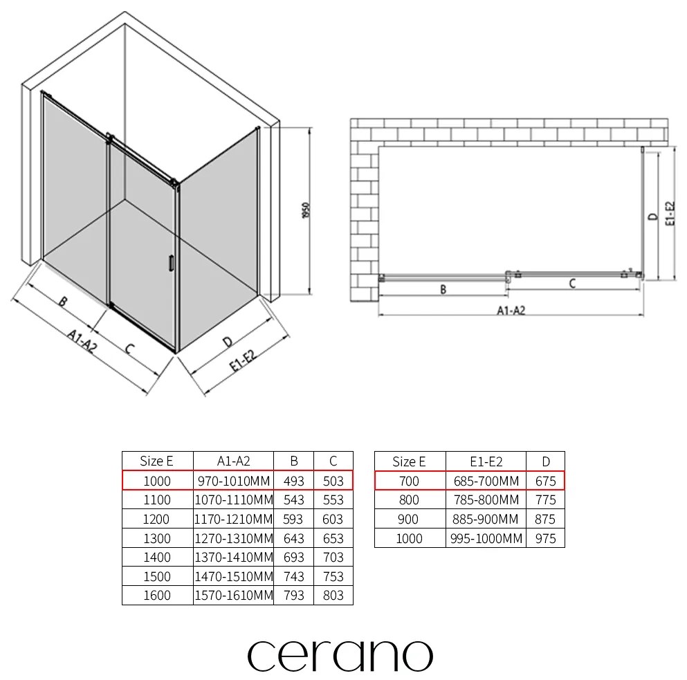 CERANO - Sprchovací kút Santoro Ľ/P - 8 mm - chróm, transparentné sklo - 100x70 cm - posuvný, CER-CER-8050BD7346