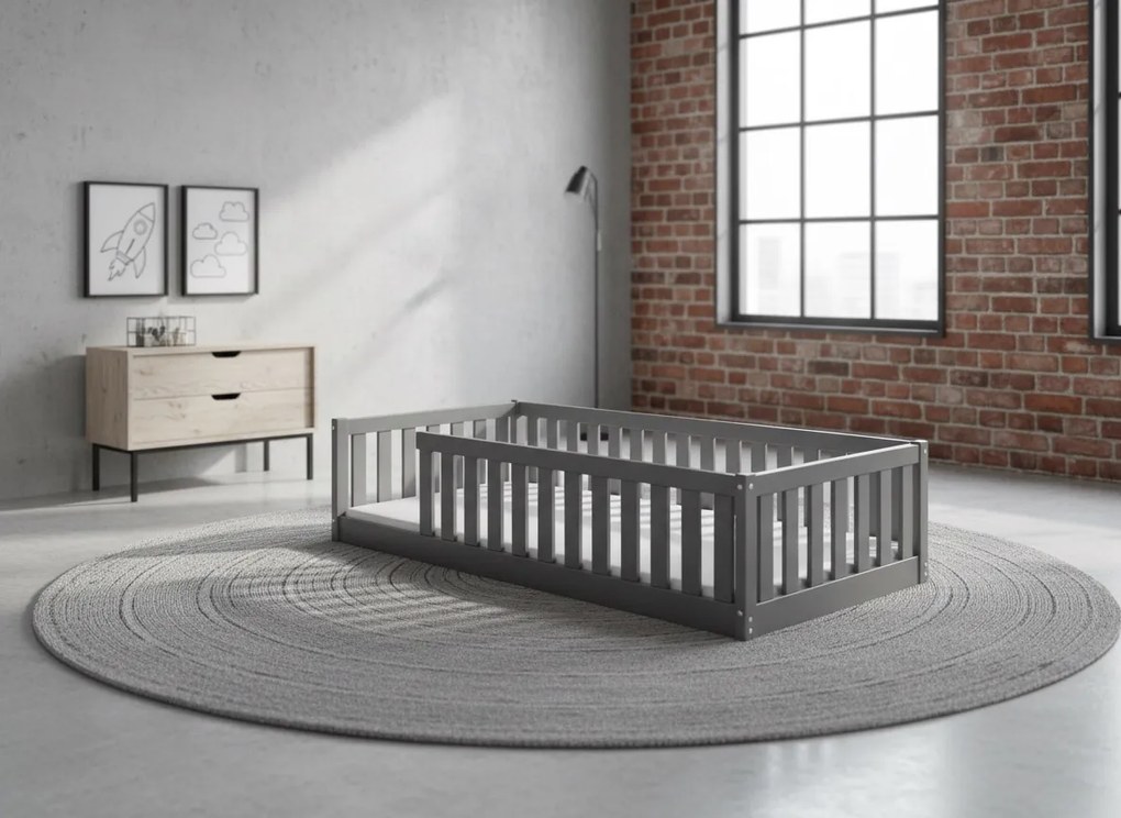 Posteľ BELLA SIMA 190x90 Montessori z masívu – grafitová