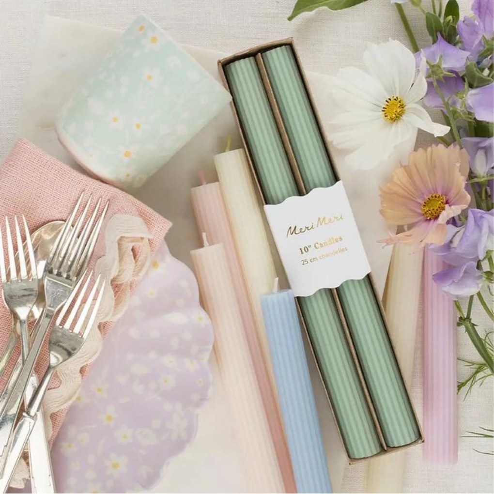 Meri Meri Vysoká sviečka Sage Green 25 cm – set 2 ks