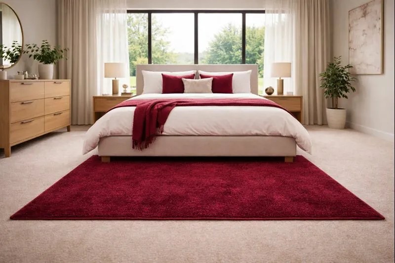 Vopi, Kusový koberec Eton vínovo červený štvorec, 150x150, červená, chodba / predsieň