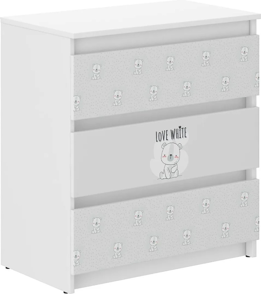 Wooden Toys Detská komoda R-3 BIELY MEDVEDÍK