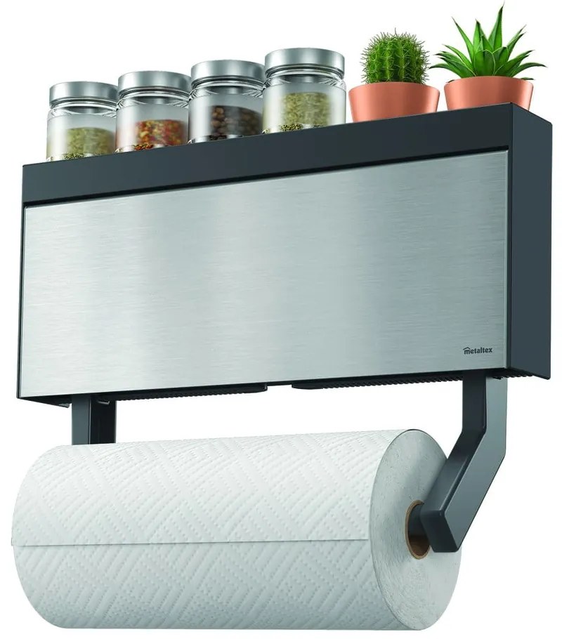 Nástenný držiak na kuchynské utierky a fólie Metaltex Tango Inox
