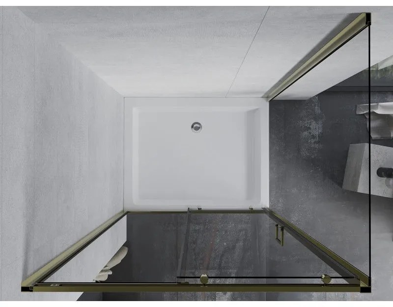 Mexen Apia, sprchový kút s posuvnými dverami 100 (dvere) x 80 (stena) cm, 6mm číre sklo, zlatý profil + biela sprchová vanička RIO, 840-100-080-50-00-4510