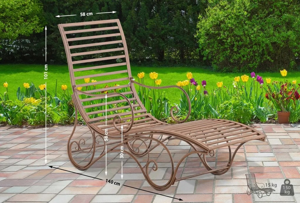 Kovová záhradné lehátko Amiens - Hnedá antik