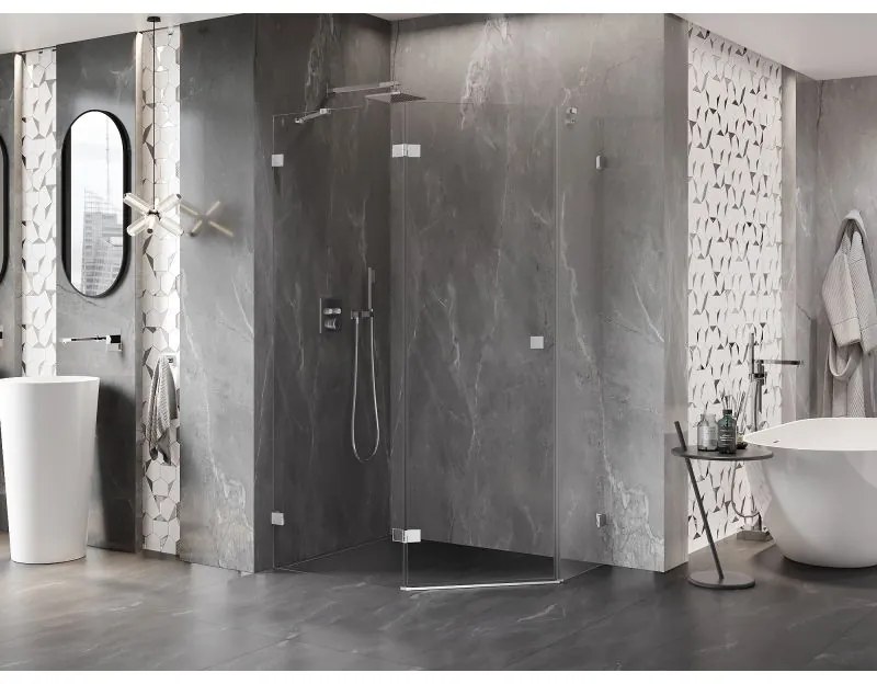 Mexen Lunar, Päťuholníkový sprchový kút Mexen Lunar s výklopným ľavým oknom 100 x 80 cm, 8mm číre sklo, chrómový profil, 831-100L-080P-01-00-L