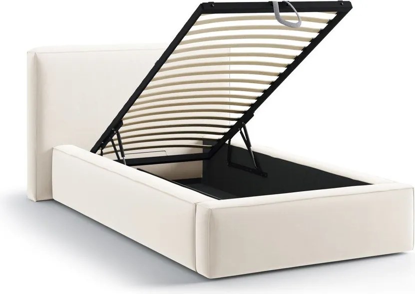Krémovobiela čalúnená jednolôžková posteľ s úložným priestorom s roštom 90x200 cm Jodie – Micadoni