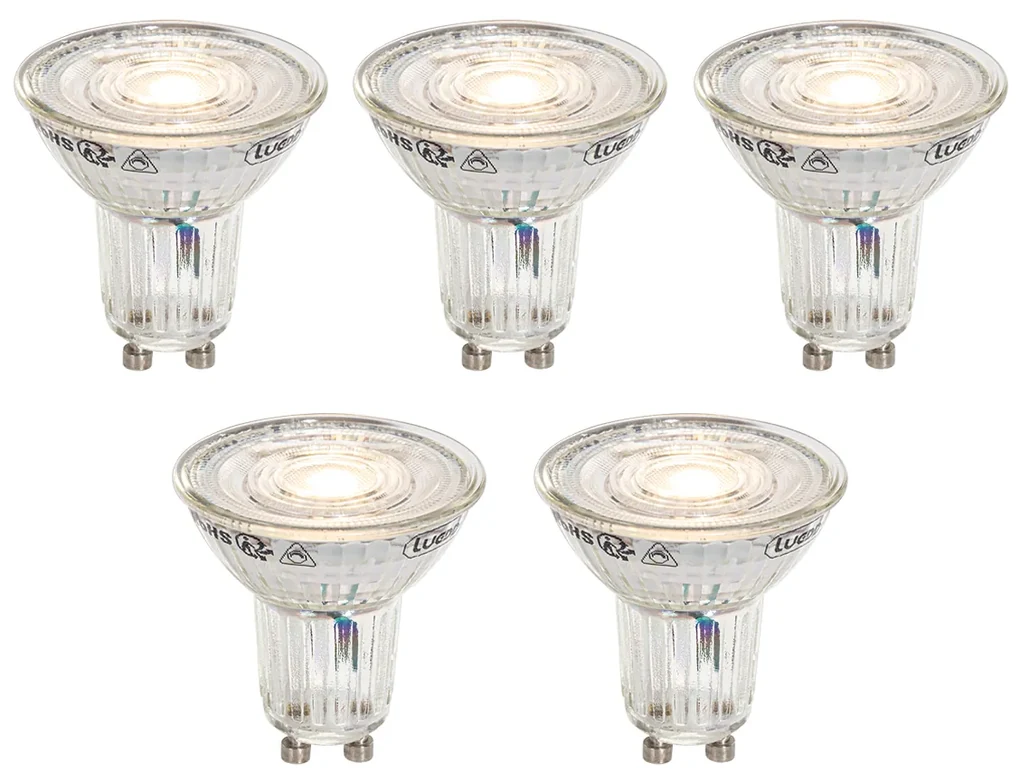 Sada 5 stmievateľných LED žiaroviek GU10 50 mm v Kelvinoch číra 4,9 W 400 lm 2200 – 3000 K