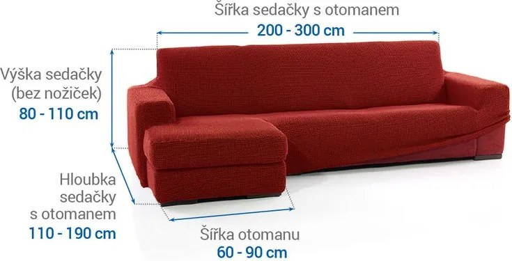 Super strečové poťahy NIAGARA tehlová sedačka s otomanom vľavo (š. 200 - 300 cm)