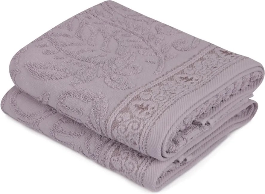 Sada 2 fialových bavlnených uterákov na ruky Catherine, 50 × 90 cm